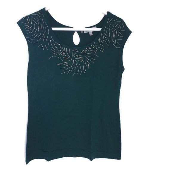Dark Green Jennifer Lopez Beaded Sleeveless Top - Picture 1 of 6